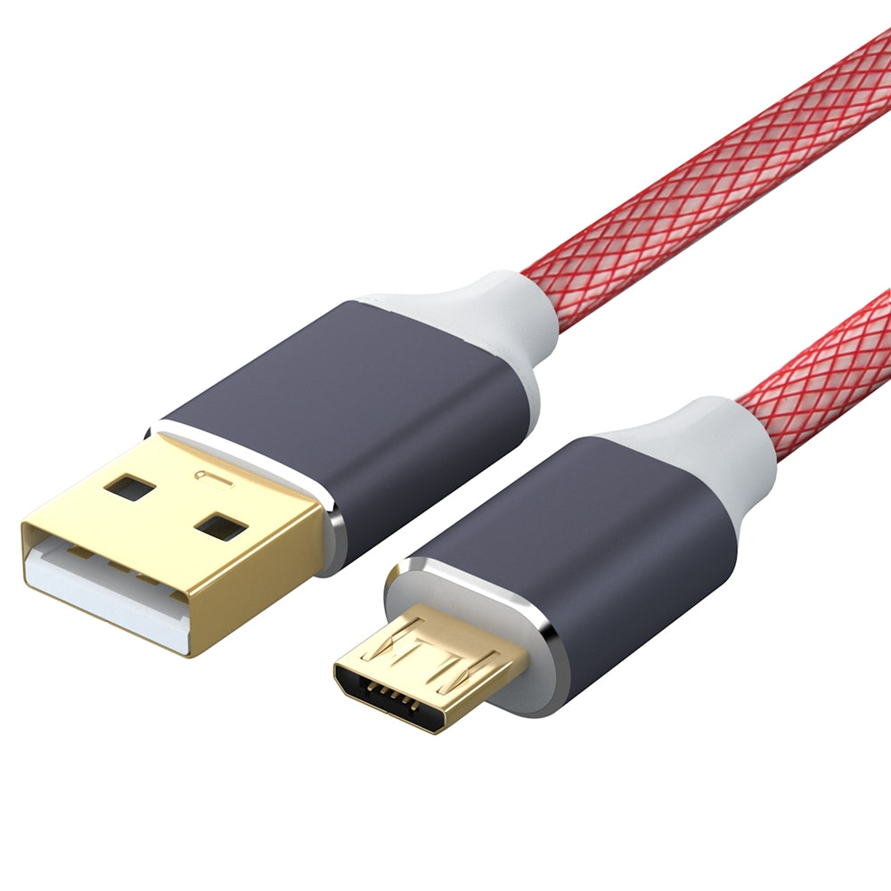 USB 2.0 Micro Data Cable Charger Gold Plated Red Braided 2.4A Fast Sync Cord