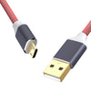 USB 2.0 Micro Data Cable Charger Gold Plated Red Braided 2.4A Fast Sync Cord