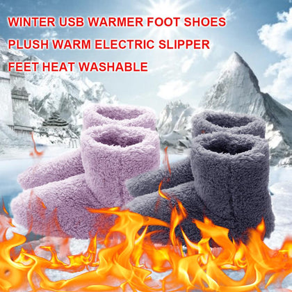 Winter Usb Heater Foot Shoes Plush Warm Electric Slippers Feet Heated Washable Couple Warm Shoes