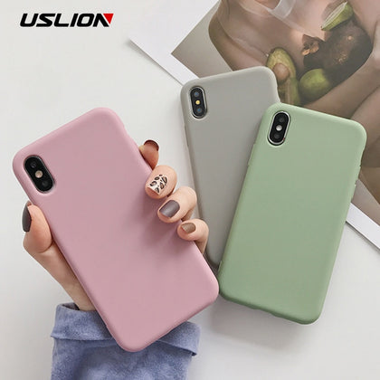 USLION Candy Color Phone Case For iPhone XS 11 Pro Max XR XS Max X Plain Silicone Cover For iPhone 6 6S 7 8 Plus Soft TPU Case