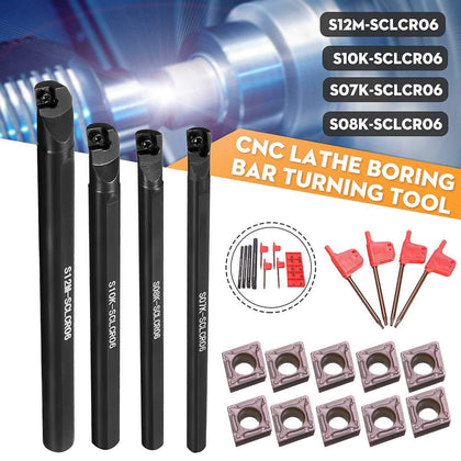 4 Set of 7/8/10/12mm SCLCR Lathe Boring Bar Tool Holder +10pcs CCMT 0602 Inserts
