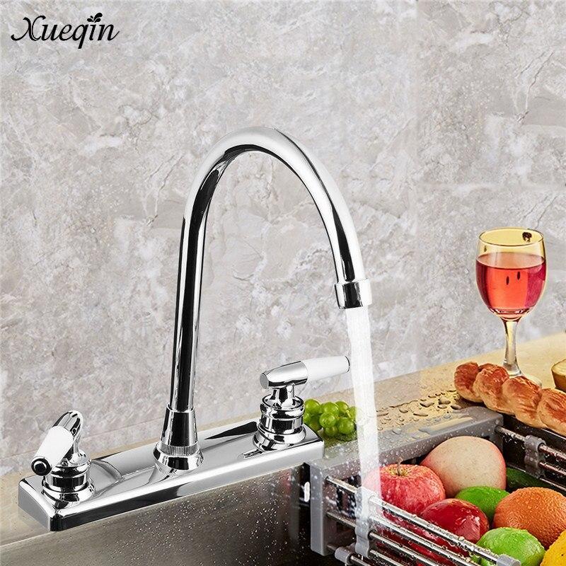 Xueqin Silver Rv Double Handle Double Basin Kitchen Faucet Tap Single Hole Water Tap For Torneira Cozinha Cold And Hot Mixer Tap
