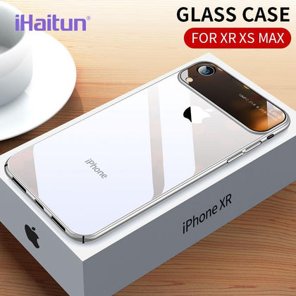 iHaitun Luxury Lens Glass Case For iPhone XS MAX XR Cases Ultra Thin PC Transparent Back Glass Cover For iPhone X XS 10 7 8 Plus