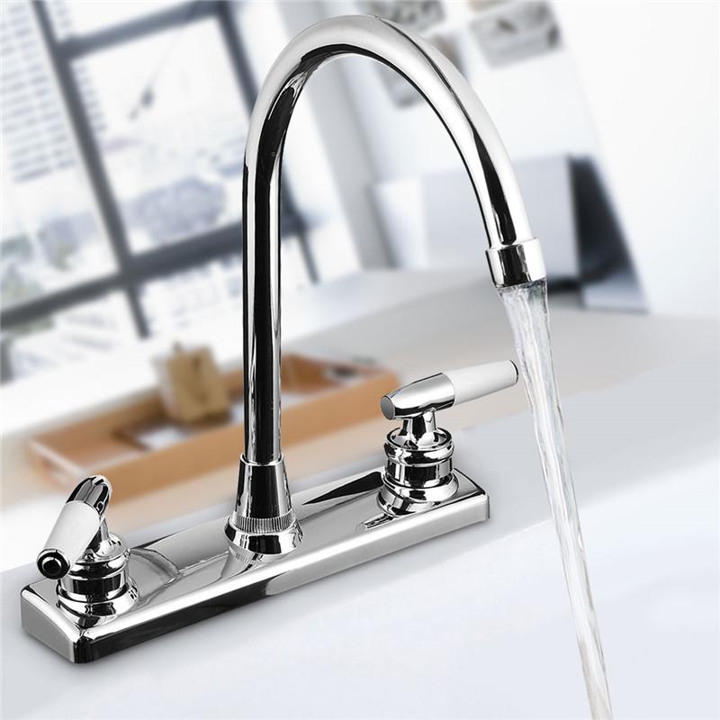 Xueqin Silver Rv Double Handle Double Basin Kitchen Faucet Tap Single Hole Water Tap For Torneira Cozinha Cold And Hot Mixer Tap