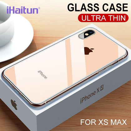 iHaitun Luxury Glass Case For iPhone XS MAX XR Cases Ultra Thin Transparent Glass Cover For iPhone X 10 7 8 Plus Slim Soft Edge