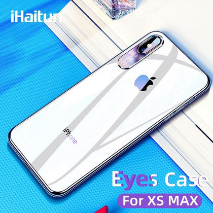 iHaitun Luxury Eyes Case For iPhone XS MAX XR X Cases Lens Protector Transparent Back Cover For iPhone 7 8 Plus X 10 Phone Cases