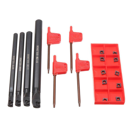 4 Set of 7/8/10/12mm SCLCR Lathe Boring Bar Tool Holder +10pcs CCMT 0602 Inserts