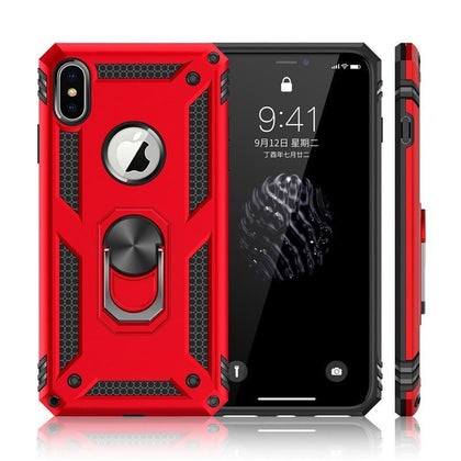 Shockproof Armor Kickstand Phone Case For iPhone XR XS Max X 6 6S 7 8 Plus Finger Magnetic Ring Holder Anti-Fall Soft Edge Cover