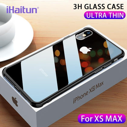 iHaitun Luxury Glass Case For iPhone XS MAX XR X Cases Ultra Thin Soft Side Cover For iPhone X 10 XS MAX Transparent Back Cover