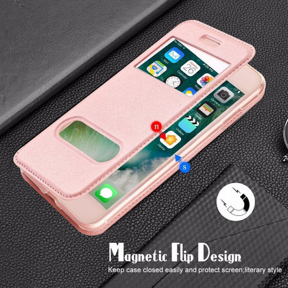 PU Leather Flip Case for iPhone 7 8 Plus Luxury Phone Cases Window View Stand Magnet Closure Case for iPhone 7 Silicone Cover