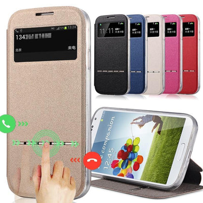 Luxury no Smart Front Window View Leather Flip Case For samsung galaxy s4 s5 s6 S7 Edge S6edge S3 S4mini note 4 case Coque Cover