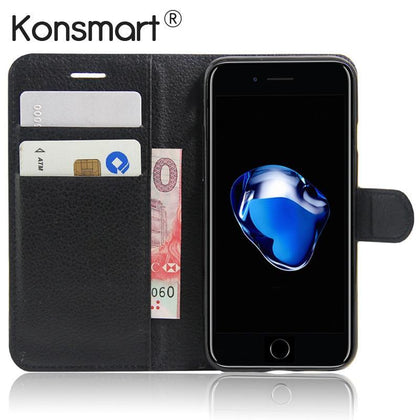 KONSMART PU Leather Case For iphone 6 6S 7 8 Plus 5 5S SE Wallet Book Style Flip Phone Cases For iphone X XS Max XR Back Cover