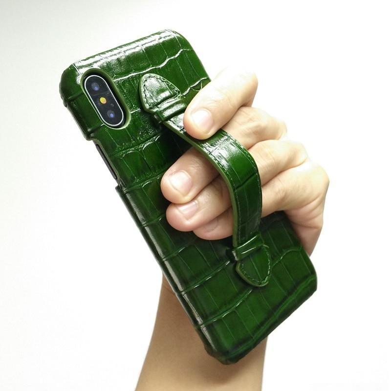 Real Genuine Leather Case For Iphone X Xs Max Xr 7 8 Plus Phone Luxury Crocodile Hand Strap Ultra Thin Slim Hard Cover Solque
