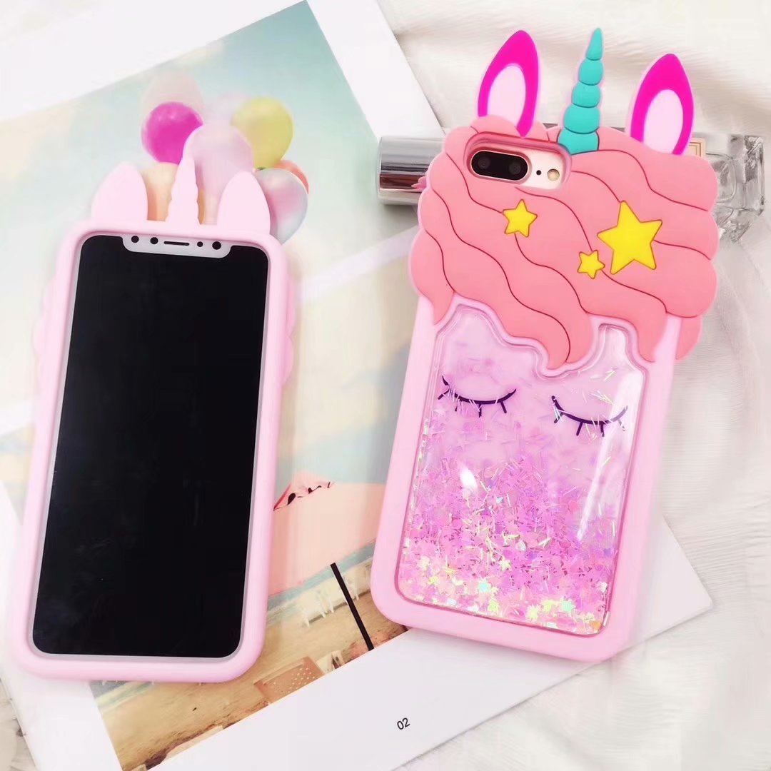3D Unicorn Soft Silicone Case For Iphone 7 8 Plus Cute Cartoon Colored Quicksand Cover For Iphone X 6 6S Plus Se 5S Xs Max Cases
