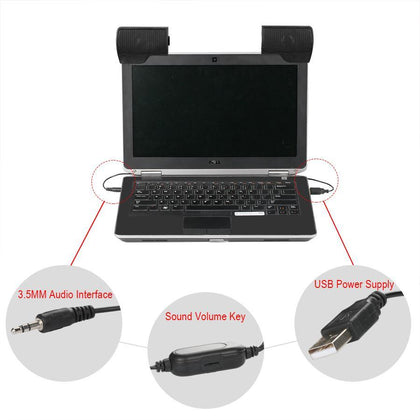 SCOMAS Portable Mini Clip-On Notebook Laptop PC Desktop Tablet USB Powered Stereo Multimedia Speaker Soundbar Aux 3.0 Clipon