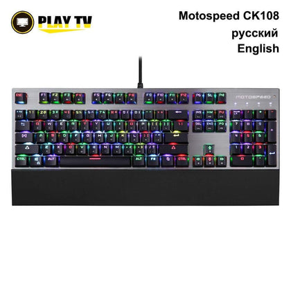  Original Motospeed CK108 RGB blue switch Mechanical Russian Keyboard Gaming Wired LED Backlit Backlight for Gamer PC desktop