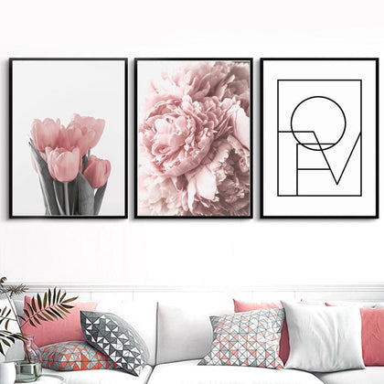 Pink Peony Tulips Rose Flower Wall Art Canvas Painting Nordic Minimalism Posters And Prints Wall Pictures For Living Room Decor