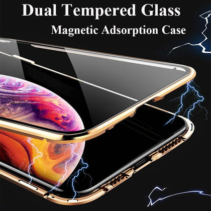 Suntaiho Magnetic Case for iPhone XS Max case XR Dual Tempered Glass Magnet Adsorption Case for iPhone 7 Plus glass Cover bumper