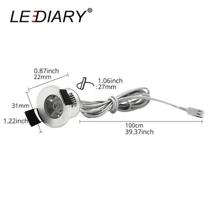 LEDIARY 12V Mini LED Spot Downlights Dimmable Lamp Set Remote Controller Ceiling Recessed 1.5W 27mm Hole Silvery Cabinet Lights