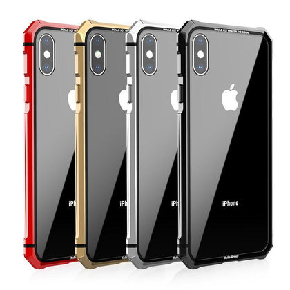 For iPhone X 7 8 Plus Case Black Protective Aircraft Bumper Metal Screw Cell Phone Case with Transparent Back Tempered Glass