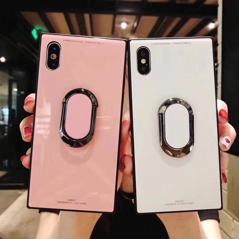 For Iphone X Xs Max Square Fashion Classic Phone Case For 6S 7 8 Plus Luxury Tempered Glass With Stand Ring Buckle Upscale Cover
