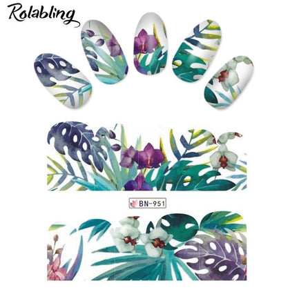 Water Transfer summer flower series Nail Stickers wraps sliders Decoration nails accessories Nails Sticker Set Nail Art Wraps