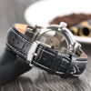 Luxury Hollow Automatic Watch Mechanical Men Black Leather Wrist Watches Transparent Skeleton Business Casual Self Wind Clock