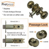 Probrico Keyless Passage Lock Antique Interior Bronze Door Locks Flat Ball Round Door Handles Vintage Passage Door Knob Hardware (1 Pcs)