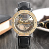 Luxury Hollow Automatic Watch Mechanical Men Black Leather Wrist Watches Transparent Skeleton Business Casual Self Wind Clock