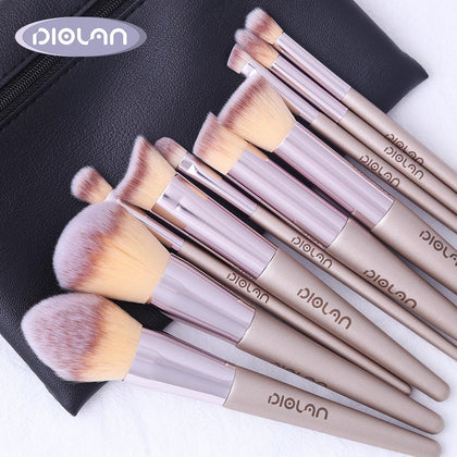 DIOLAN 10pcs Full Professional Makeup Brushes Sets & Kits Size Foundation Synthetic Hair Champagne Gold Brushes Pennelli Trucco