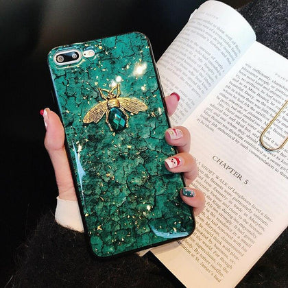 Luxury diamond metal Marble glitter bee silicone phone case for iphone 7 8 plus 6 s X XR XS MAX for Samsung S8 S9 Note 9 S10 E
