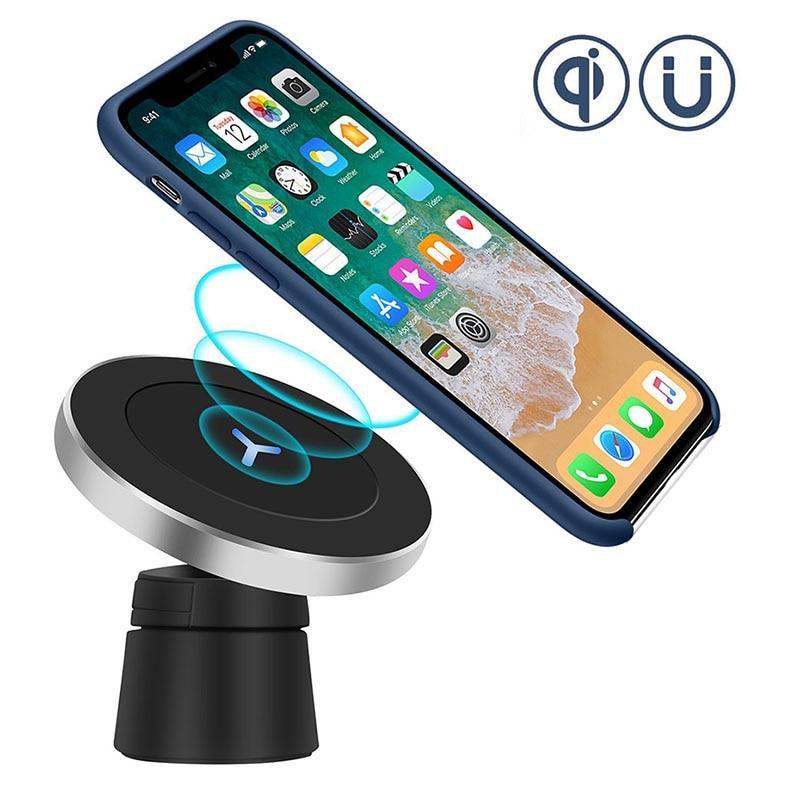 Qi Magnetic Car Mount Wireless Charger For Iphone 8 Iphone X Samsung S8 S8 Plus S9 Note 8 Dashboard Air Vent Charger Holder (Black Universal)