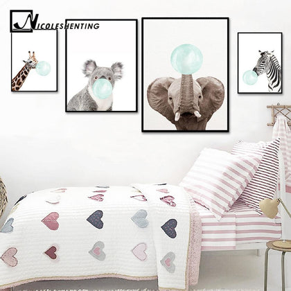 NICOLESHENTING Baby Animal Zebra Girafe Canvas Poster Nursery Wall Art Print Painting Nordic Picture Children Bedroom Decoration