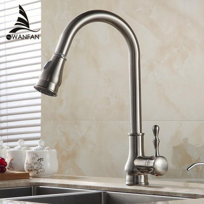 Kitchen Faucet Brass Brushed Nickel High Arch Kitchen Sink Faucet Pull Out Rotation Spray Mixer Tap Torneira Cozinha GYD-7117