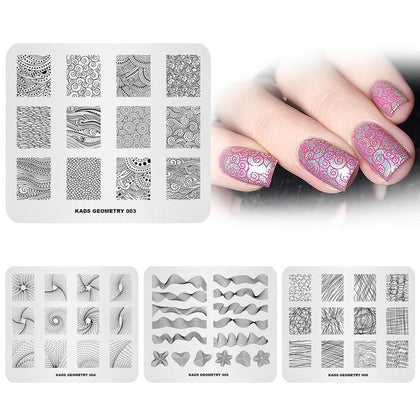 KADS Nail Stamping Plates 6 Designs Geometry Series Overprint Designs Stamp Plate Nail Art Template Manicure Nail Tools 3D Mold