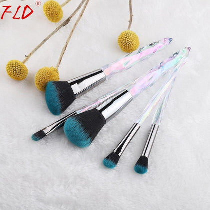 FLD 5Pcs Crystal Style Makeup Brushes Set Powder Foundation Eye Blush Brush Cosmetic Professional Makeup Brush Kit Tools