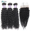 Kinky Curly Hair Weave With Closure Malaysian Hair Bundles With Lace Closure Human Hair Extensions With Closure Allove Non Remy