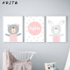 Nditb Cartoon Animal Canvas Painting Nursery Prints Personal Name Custom Poster Wall Picture Nordic Baby Girl Room Decoration