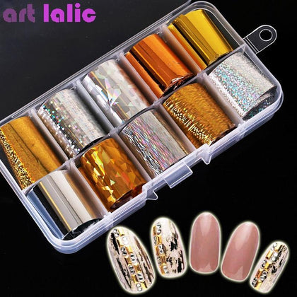 1 Box Holographic Nail Foil Set 2.5*100cm Gold Silver Holographic Transfer Sticker Laser DIY Manicure Starry Sky Decals