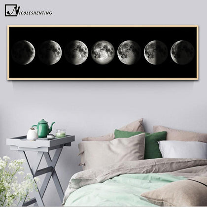 Eclipse of The Moon Canvas Poster Minimalist Art Painting Universe Wall Picture Long Banner Print Living Room Bedroom Decoration