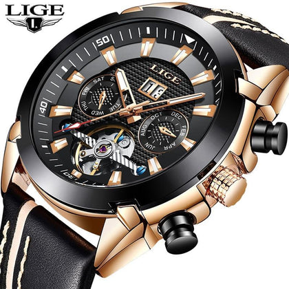 New LIGE Fashion Watch Men Top Brand Luxury Automatic Mechanical Watch Casual Sport Waterproof Men Watches Relogio Masculino+Box
