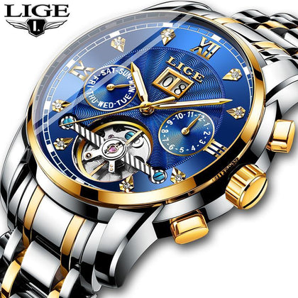 New LIGE Men Watches Male Top Brand Luxury Automatic Mechanical Watch Men Waterproof Full Steel Business Watch Relogio Masculino