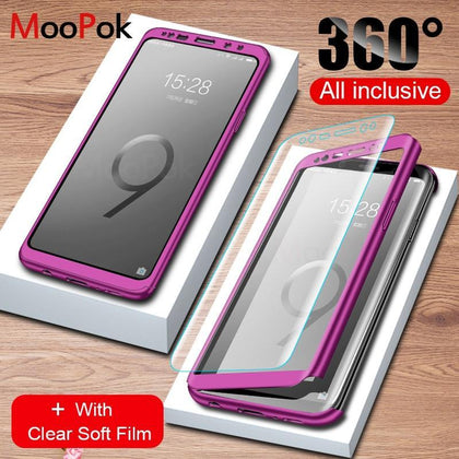 MooPok Luxury 360 Full Protective Phone Case For Samsung Galaxy S10 Plus S10E Cover Case For Galaxy S8 S9 Plus Note 9 With Film