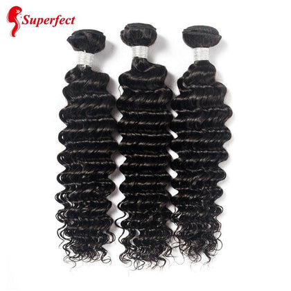 Superfect Deep Wave Bundles With Closure Brazilian Hair Weave 3 Bundles With Closure Remy Human Hair Bundles With Closure