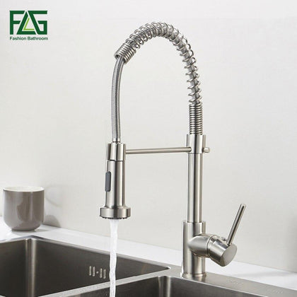 Spring Style Kitchen Faucet Brushed Nickel Faucet Pull Out Torneira All Around Rotate Swivel 2-Function Water Outlet Mixer Tap