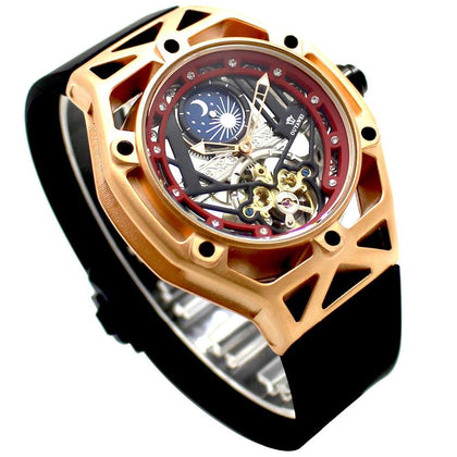 OUYAWEI Men Automatic Mechanical Watch Luxury Brand Tourbillon Wristwatch Male Clock AM/PM Moon Phase Function Relojes Hombre