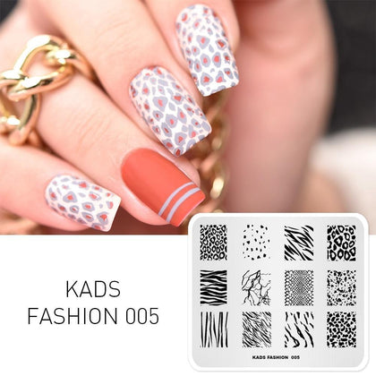KADS New Arrival Fashion 005 Series Stripe Leopard Speckle Shape Nail Decoration Stamp Template Stencil Polish Stamp Plate