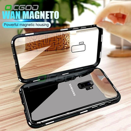 Magnetic Metal Phone Case For Samsung Galaxy S9 S8 Plus Note 8 9 Magnet Cases Bumper Clear Glass Cover For Samsung Note 9 8 Case