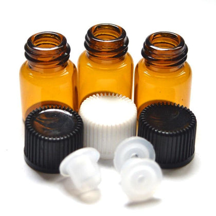 Free Shipping 10pcs 2ml Mini Amber Glass Bottle with Orifice Reducer and Cap Small Essential Oil Vials