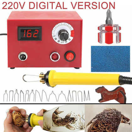 New AC 220V 50W Digital Multifunction Pyrography Machine US Plug with Pyrography Pen Wood Burning Pen Craft Tool Kit Sets